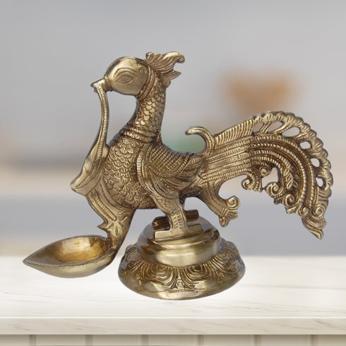 Brass Cock Murga Oil Lamp Deepak 1.5kg
